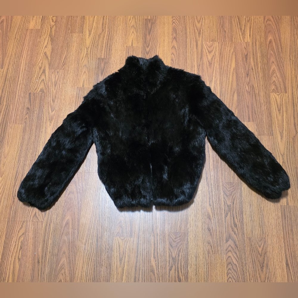 Vintage Niki Black Rabbit Fur Cropped Jacket Women’s 10 Fits (XS/S) Hong Kong C4